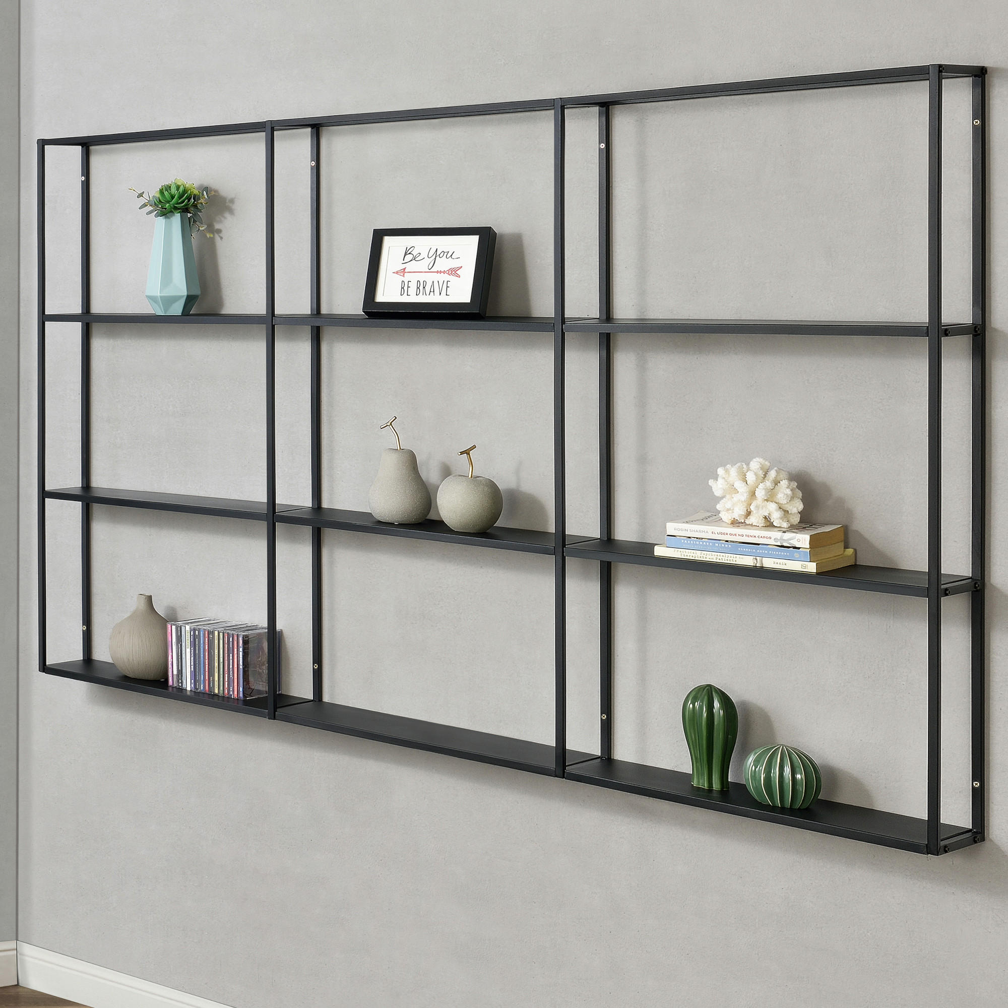 Thumbnail - [en.casa] Wandregal, Schwarz, Metall, 160x110x18 cm, Wohnzimmer, Regale, Wandregale