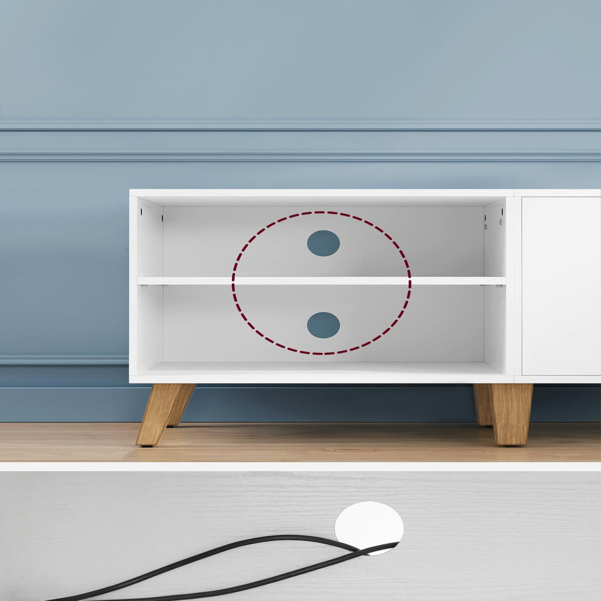 TV-MÖBEL 2 Fächer und 2 Türen weiß - L140 cm - Weiß, Holzwerkstoff (140/40/45cm) - Calicosy