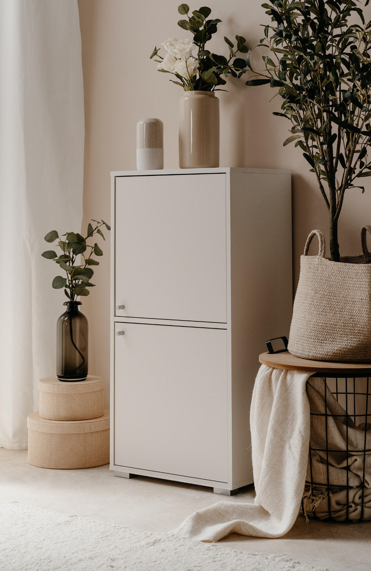 KOMMODE weiß 46 x 97 cm, Anrichte mit wechselbarem Türanschlag - Silberfarben/Weiß, Holzwerkstoff/Kunststoff (46/96.5/33.5cm) - Furn.Design