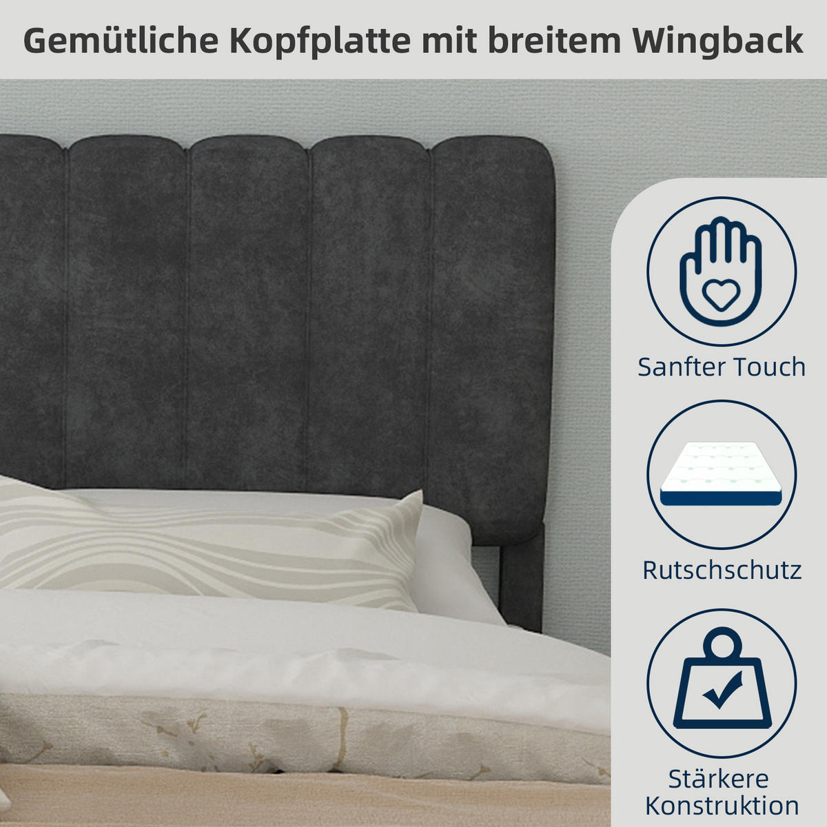 POLSTERBETT 140x200 cm ohne Stauraum grau - Grau, Textil (140/200cm) - LEBENLANG