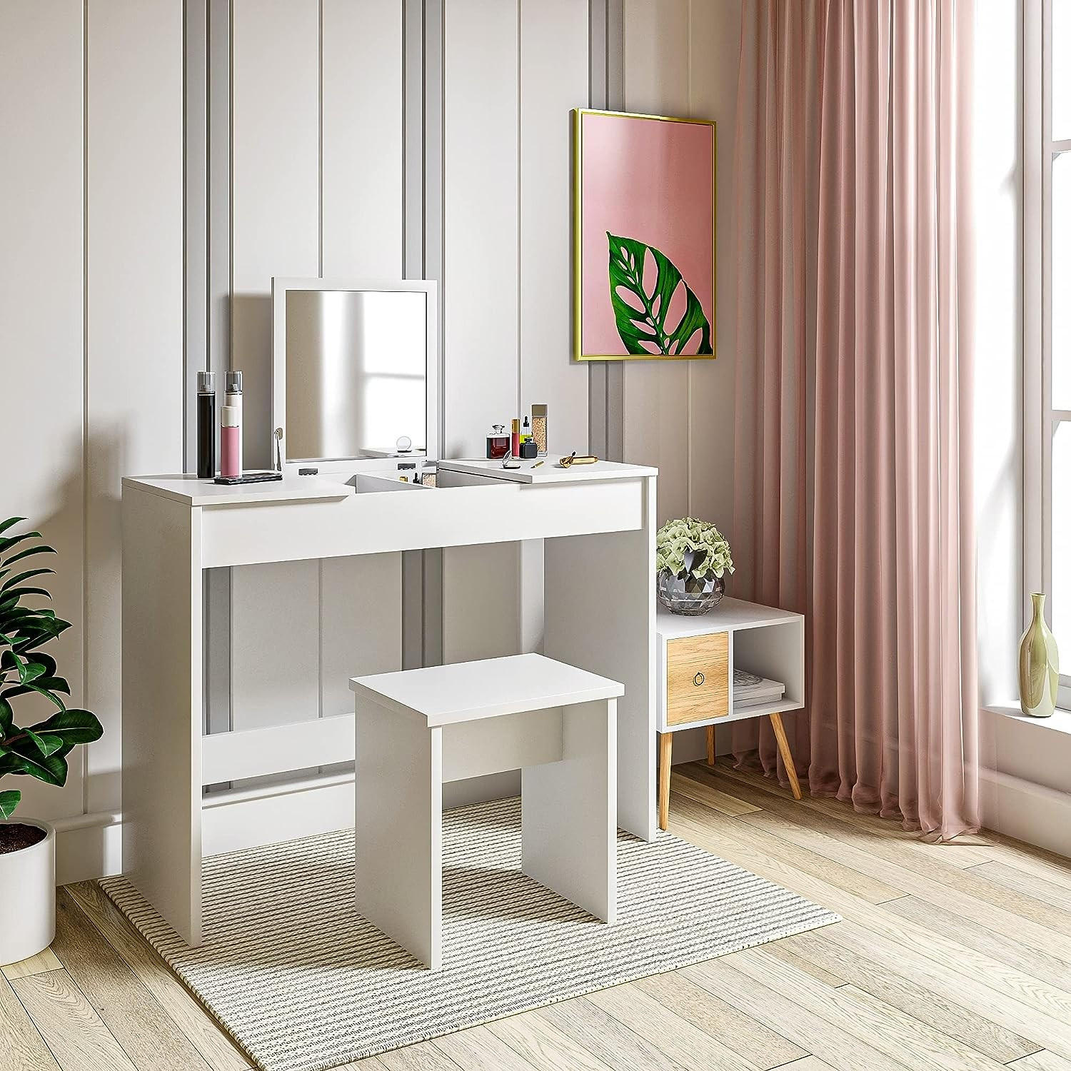 Thumbnail - Woltu Schminktisch, Weiß, Holzwerkstoff, Rechteckig,Rechteckig, 100x76x45 cm, Schlafzimmer, Schminktische