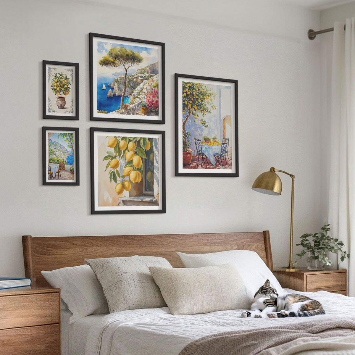 BILDER SET 5er Set - 50x50 cm & 20x30 cm & 40x60 cm Schwarzer Rahmen - Abstrakte Kranichberge - Schwarz, Kunststoff (40/60cm) - TULUP