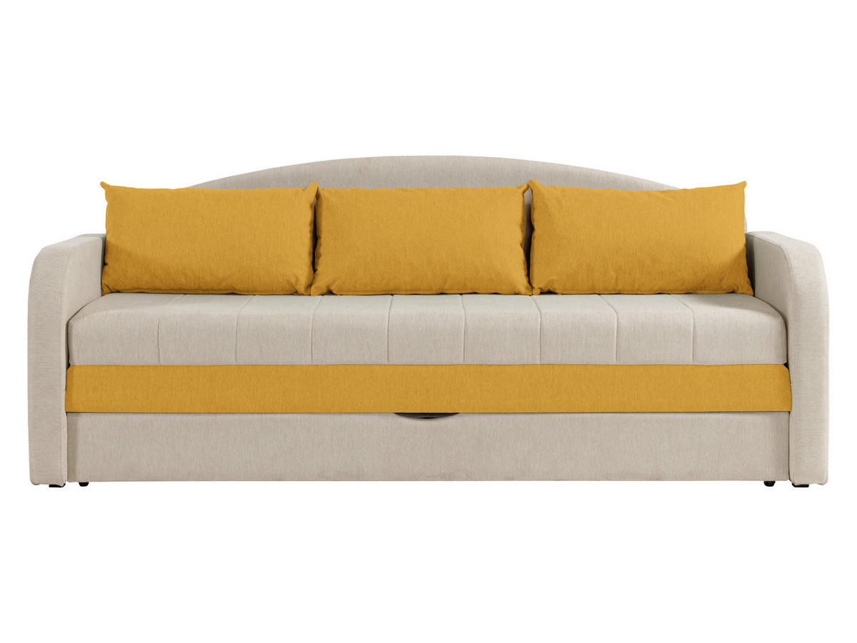 CANAPEA EXTENSIBILA Tenus - galben/bej, material textil/lemn (208/86/76cm) - MIRJAN24