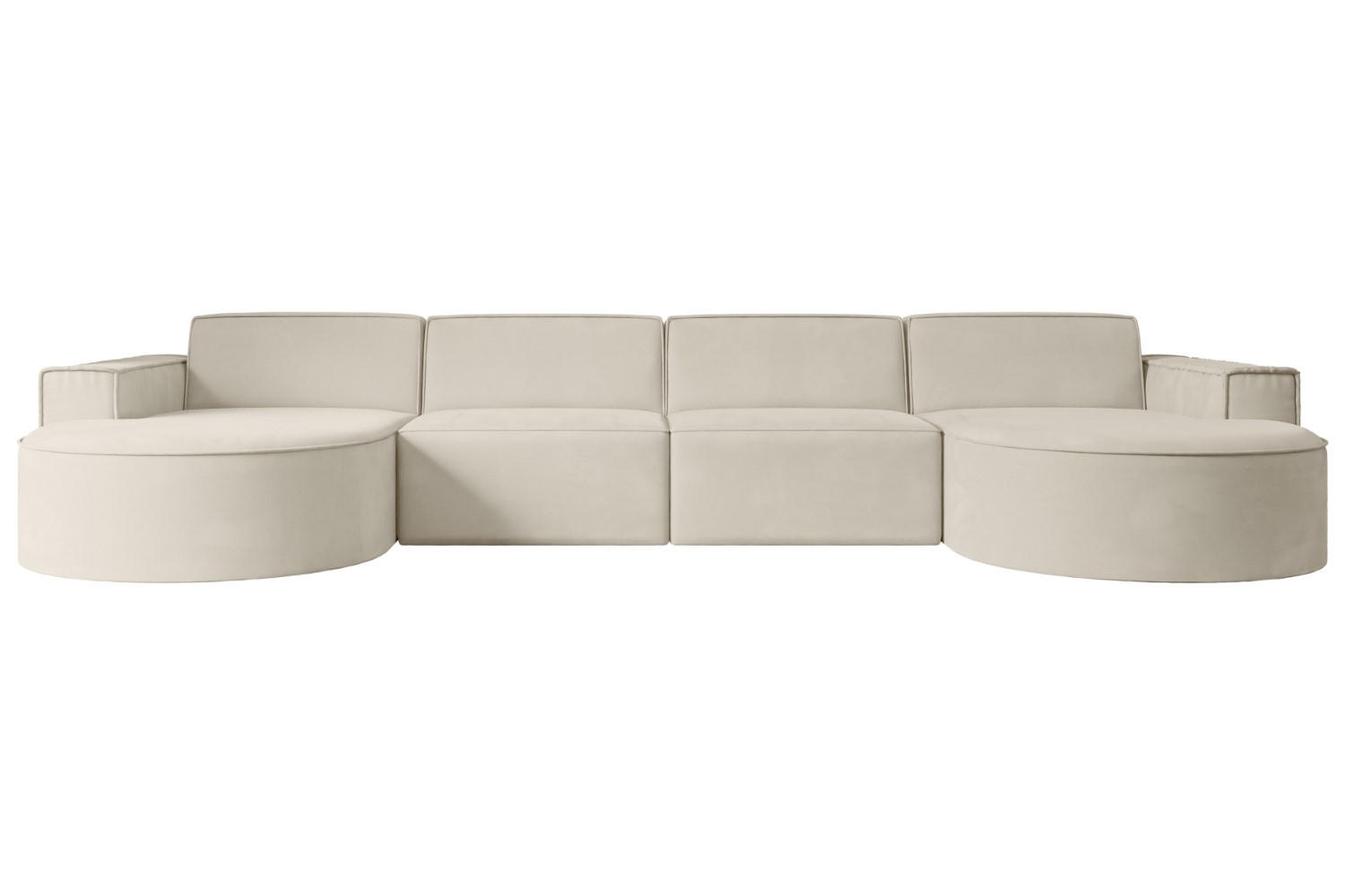 WOHNLANDSCHAFT MARI-U2 - 384x165x78 cm Beige Velours - Beige/Schwarz, Holzwerkstoff/Kunststoff (384/78/165cm) - ALTDECOR