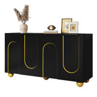 SIDEBOARD 4 Türen Goldlinien Design Kugelfüße Modern Schrank - Schwarz, Holzwerkstoff (140/74/40cm) - FLIEKS