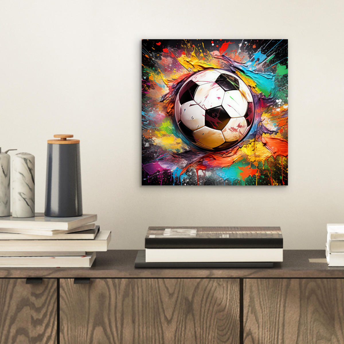 KOVOVÝ OBRAZ Futbal - Farba - Farby - Čierna - Biela 20x20 cm - biela, kov (20/20cm) - MuchoWow