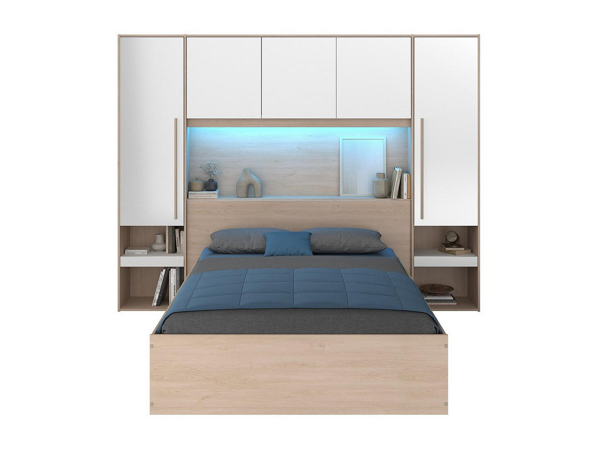 BETT mit Bettkasten - 2 Personen - Holz, Platte - Naturfarben Hell, Weiß - Naturfarben/Weiß, Holz (140/190cm) - Vente-Unique