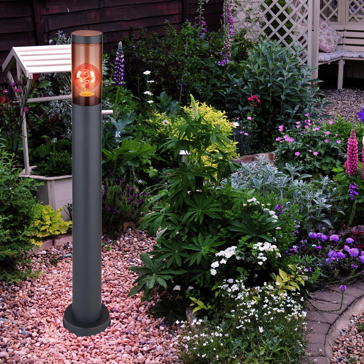 LED STEHLEUCHTE Edelstahl Anthrazit - Anthrazit, Metall (7.6/7.6/80cm) - Globo Lighting