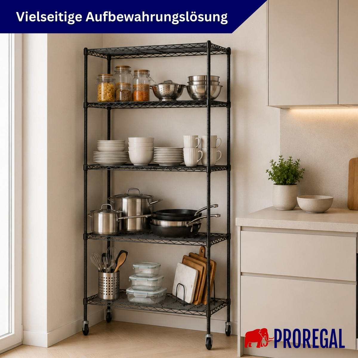 GITTERREGAL 2er - Set HADES mit Rollen & 5 Gitterböden Metall 180x90x40cm Schwarz - Schwarz, Metall (90/180/40cm) - PROREGAL