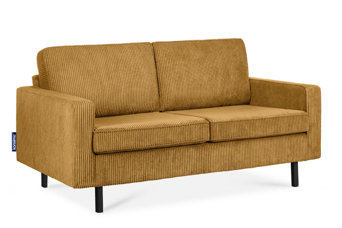 2-SITZER-SOFA INVIA Klassische-Stil mit Armlehnen, Feinkord-Stoff, Gelb - Gelb/Schwarz, Textil (164/87/98cm) - KONSIMO®