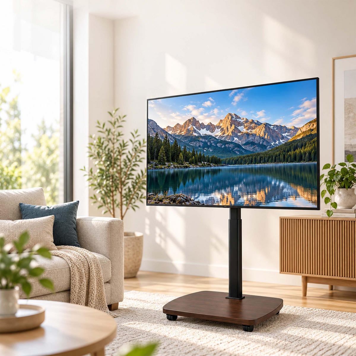 TV-STOJAN Hnedý čierny na kolieskach 43-75 palcov - viacfarebná, kov/kompozitné drevo (60/134.5/38cm) - Relaxdays