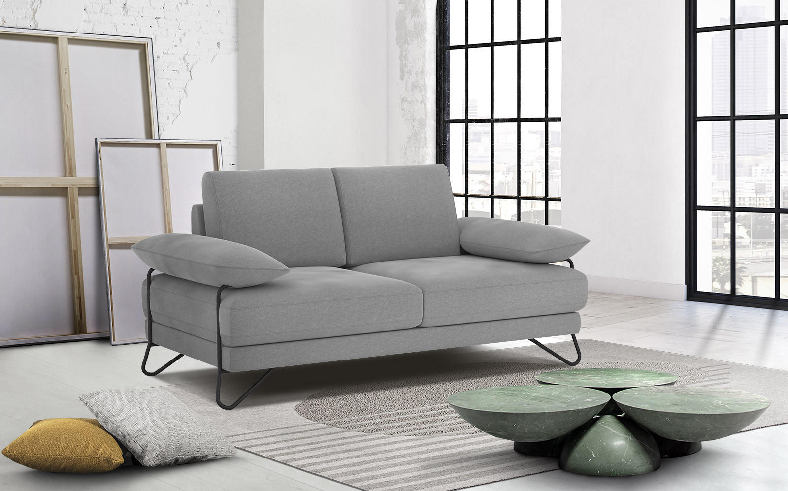 SOFA LORI 2-Sitzer, hellgrau - Hellgrau/Schwarz, Holzwerkstoff/Textil (185/87/96cm) - Courtois Laville