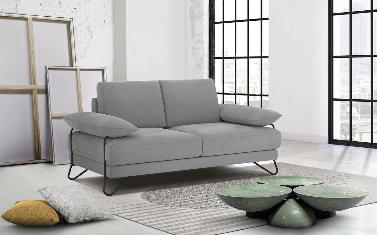 SOFA LORI 2-Sitzer, hellgrau - Hellgrau/Schwarz, Holzwerkstoff/Textil (185/87/96cm) - Courtois Laville