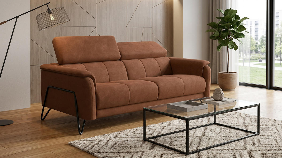 SOFA RODEN 3-Sitzer, braun, Veloursstoff - Braun, Holz/Textil (194/82/103cm) - Wozimo