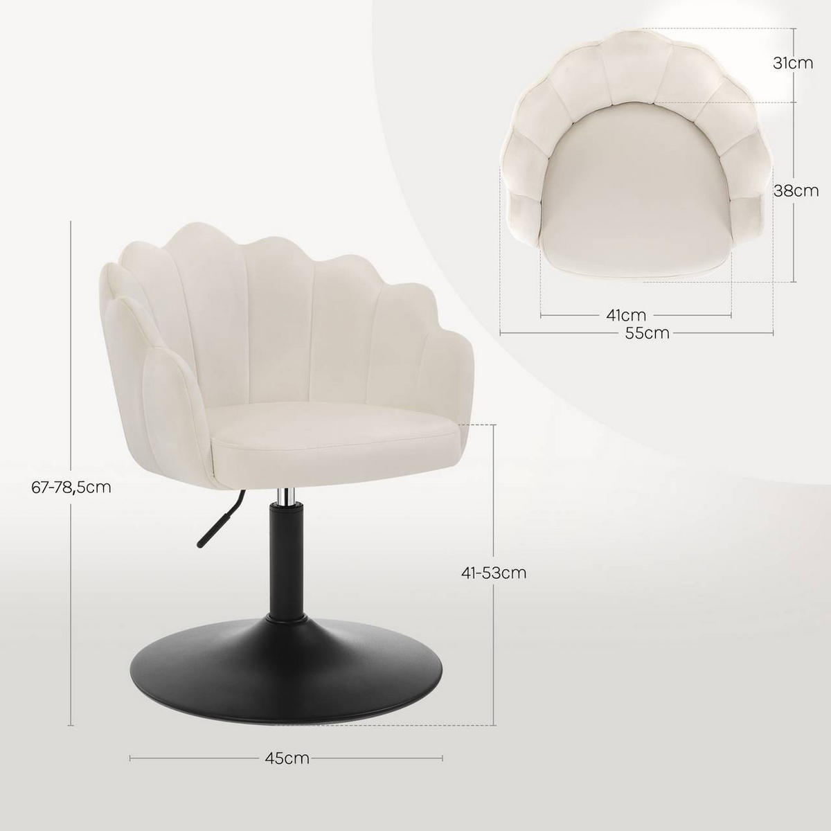 DREHSTUHL, Blumenform, Smt, Schminkstuhl, Creme - Creme/Schwarz, Textil/Metall (55/67/50cm) - Woltu