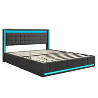 POLSTERBETT 140x190 cm mit LED, USB-Anschluss, 4 Schubladen und Flügelkopfteil, grau - Grau, Holz (140/190cm)