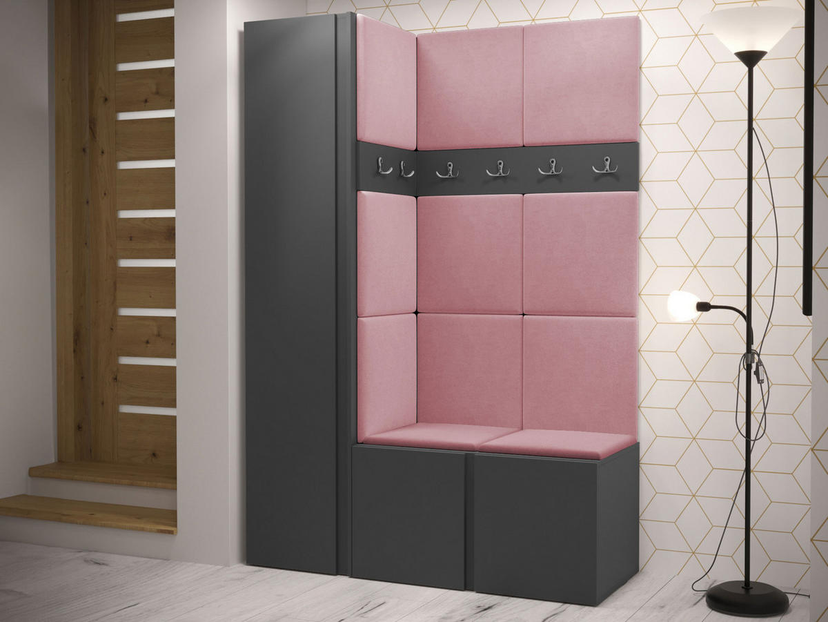 GARDEROBEN-SET Orion IX - Graphitfarben/Rosa, Holzwerkstoff/Kunststoff (124/186/46cm) - MIRJAN24