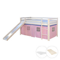 HOCHBETT 90/200 cm in weiß mit Lattenrost + Matratze - Weiß/Rosa, Holz - Homestyle4u