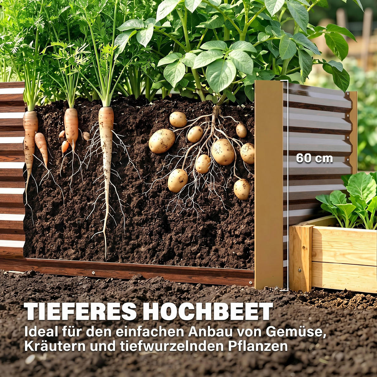 HOCHBEET-SET, 120L x 60B x 60H cm - Braun, Metall (60/60/120cm) - Outsunny