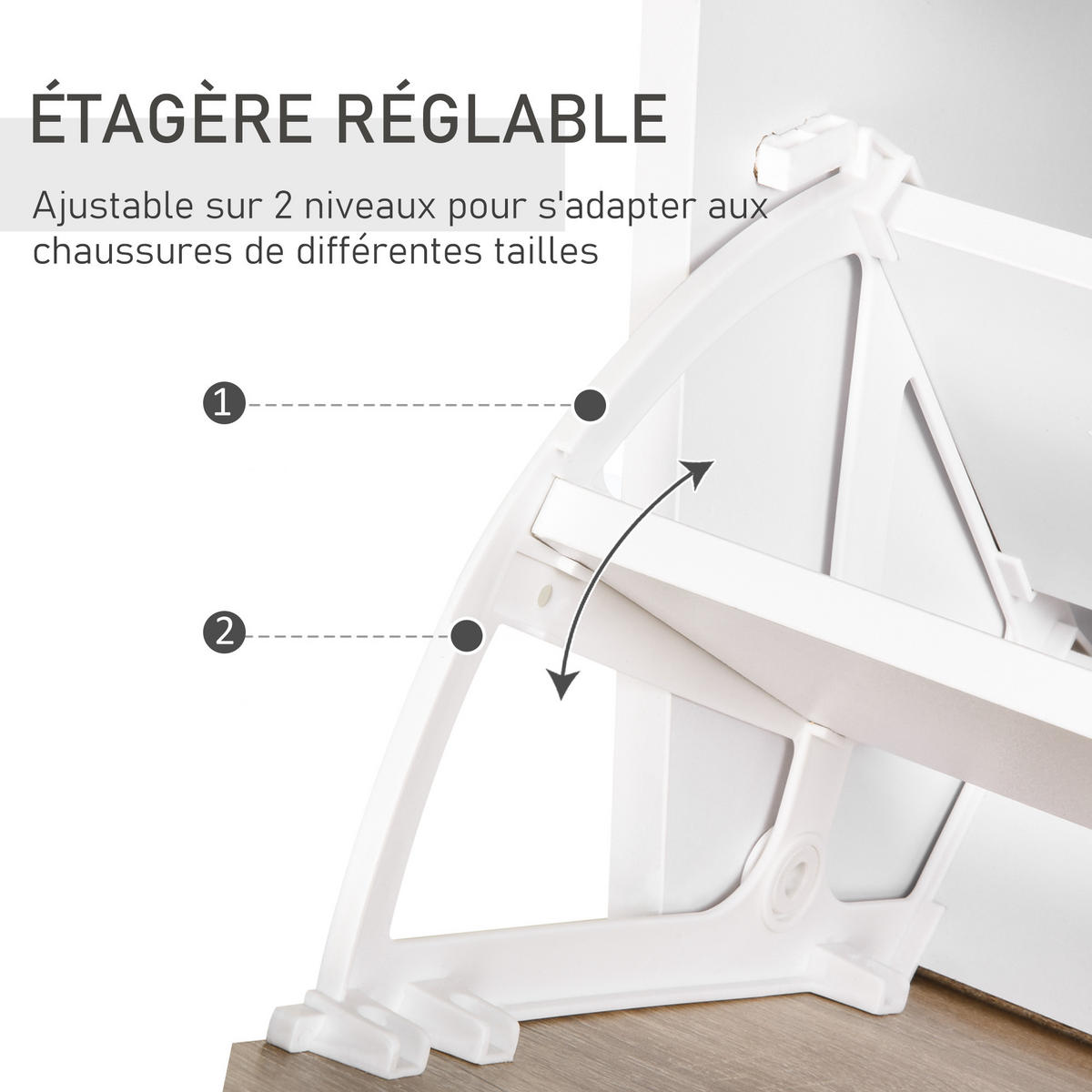 SCHUHSCHRANK DE-14965 2 Klapptüren & Schublade mit Glasablage Eiche - Weiß, Holzwerkstoff (60/105/24cm) - ComfortXL