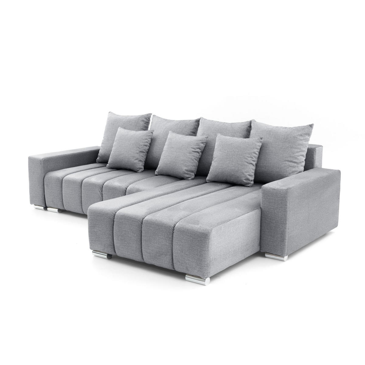 ECKSOFA Piano L Rechts mit Schlaffunktion 137x234 Velours Grau - Silberfarben/Grau, Holz/Textil (178/278cm) - Muffo
