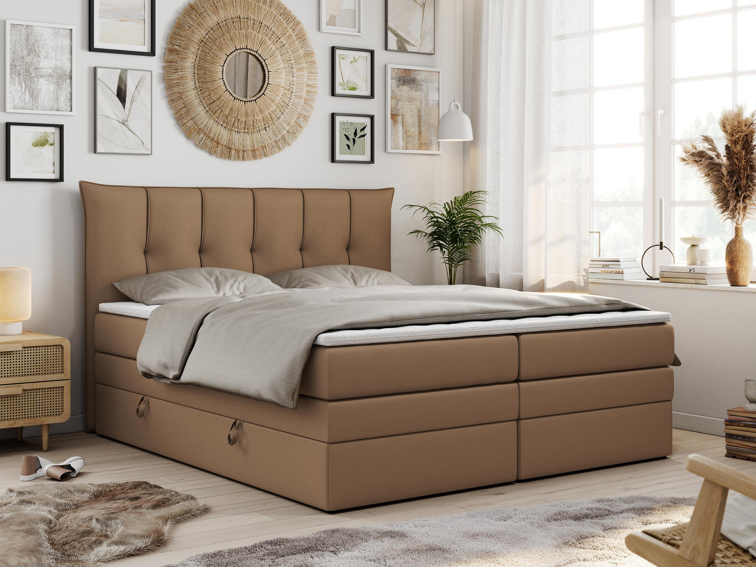 BOXSPRINGBETT PREMIUM 10 KING 120/200 Braun Kunstleder - H3 - Braun, Holz/Textil (120/200cm) - MKS