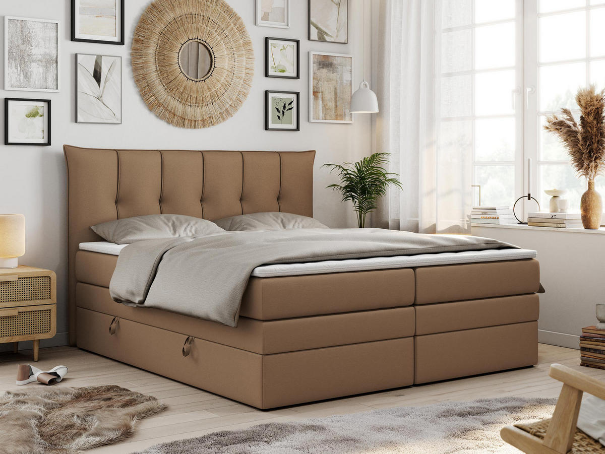 BOXSPRINGBETT PREMIUM 10 KING 120/200 Braun Kunstleder - H3 - Braun, Holz/Textil (120/200cm) - MKS