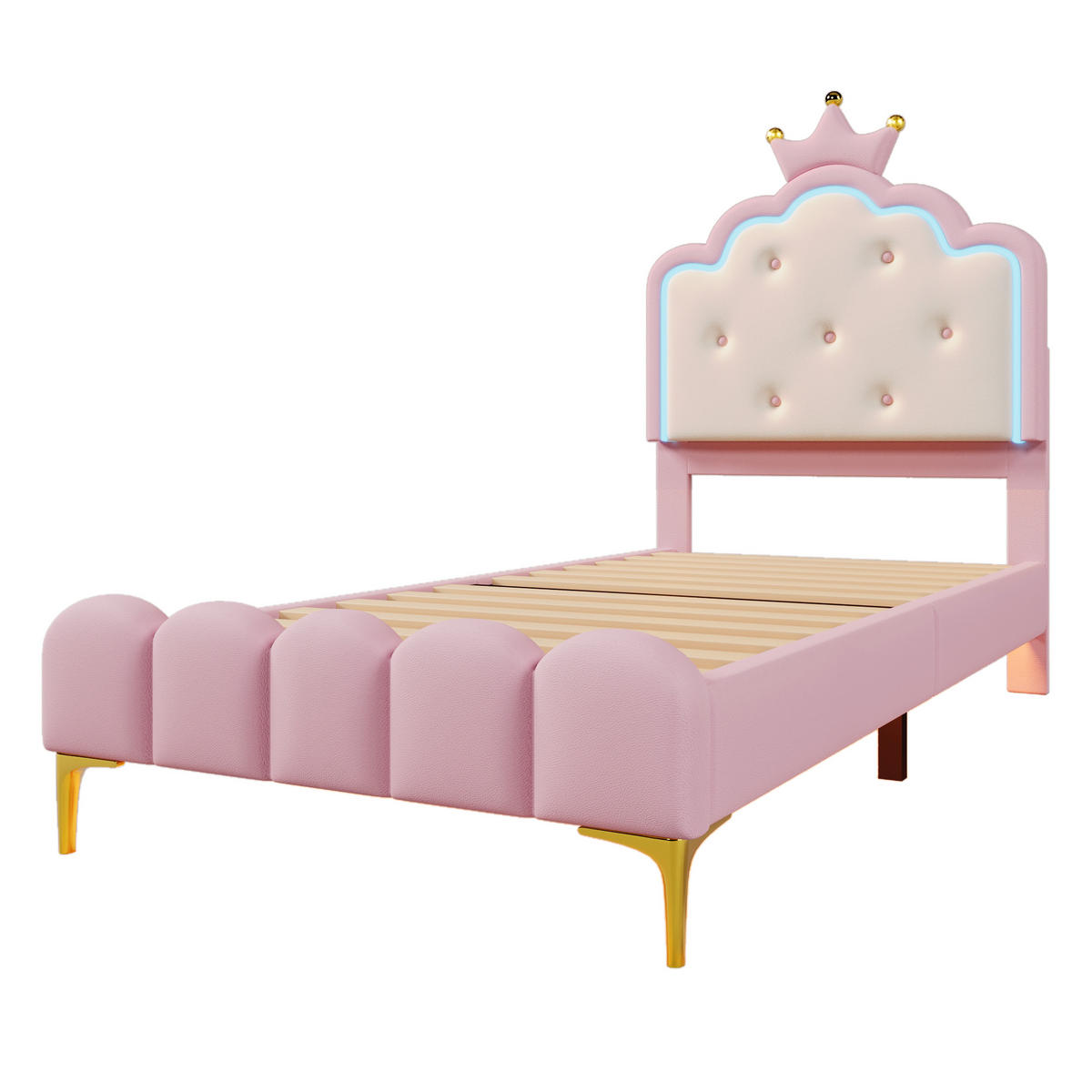 POLSTERBETT 90/200 cm Rosa mit Lattenrost und Ambiente-Licht - Rosa, Kunststoff (90/200cm) - OKWISH