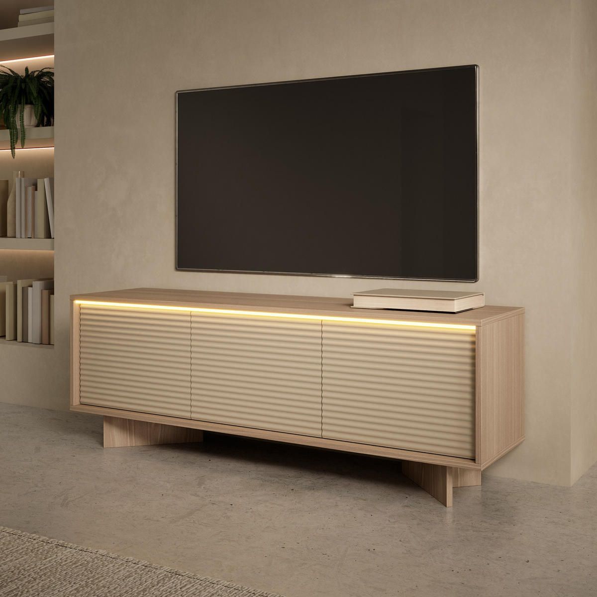 TV-BOARD TORSANO (Bolivar Natur/Cappuccino, 3 Türen, LED-Beleuchtung, Push-to-Open) - Eichefarben/Beige, Holz/Holzwerkstoff (154/54/40cm) - Ravio