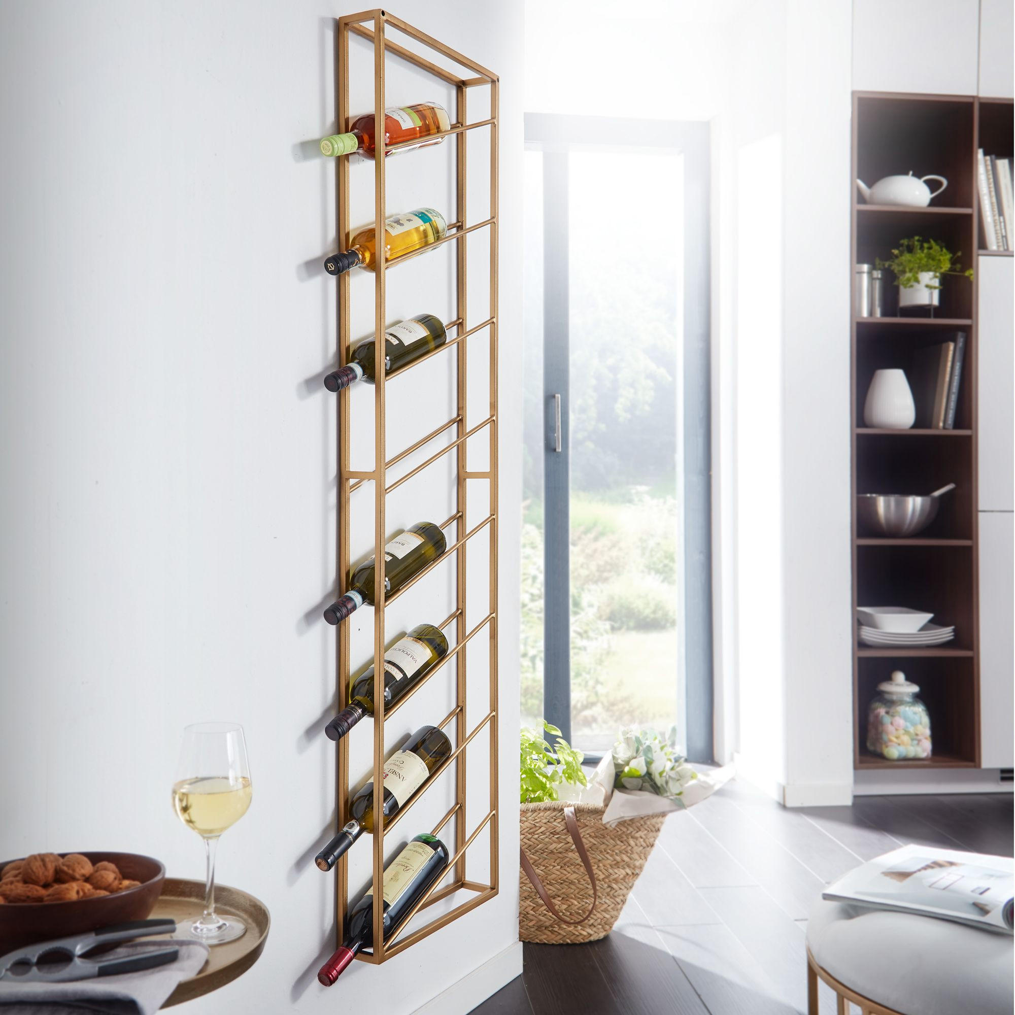 WEINREGAL STILVIN Eisen Pulverbeschichtet Wandmontage Handgefertigt, Gold 36x8x150 cm - Goldfarben, Metall (36/150/8cm) - KADIMA DESIGN