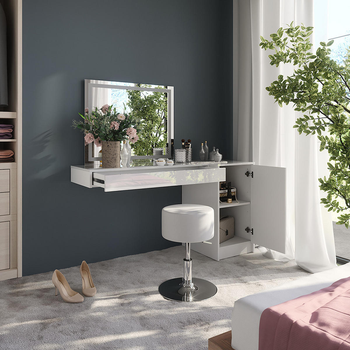 SCHMINKTISCH Sherry Weiß 100 cm 4 Teile - Weiß, Holzwerkstoff (100/12/40.1cm) - Vicco