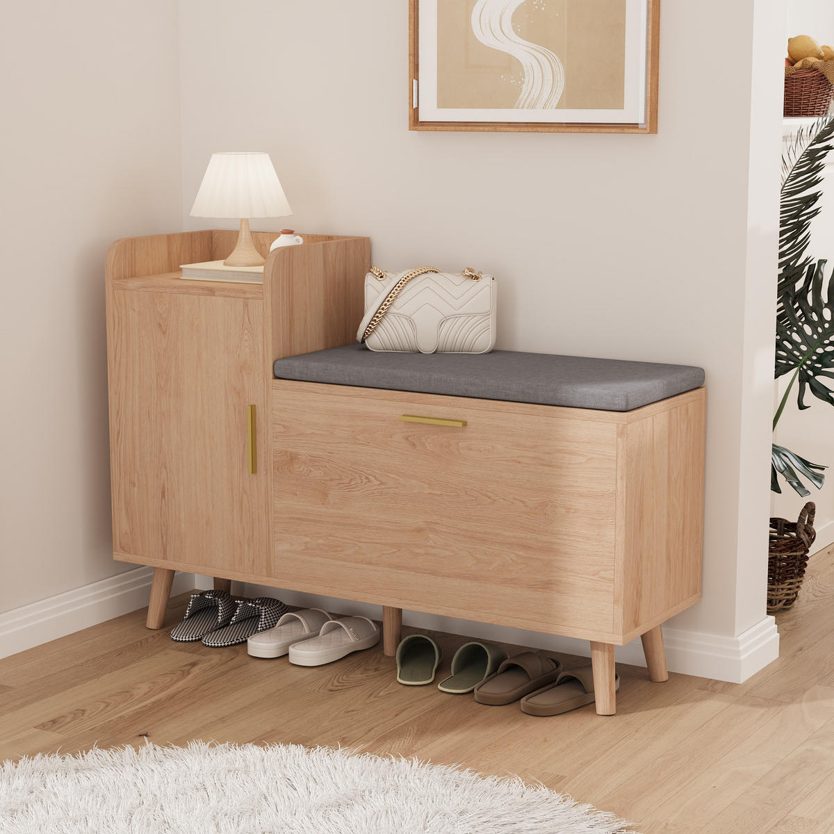 SCHUHSCHRANK Schwarz Mit Sitzbank, Klappschubladen & Stauraum - Schwarz, Holz (30/69.5/100cm)
