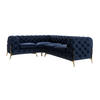 ECKSOFA Chesterfield Lexi Marineblau Samt, Ottomane links - Goldfarben/Dunkelblau, Holz/Textil (264/204cm) - S-Style Möbel