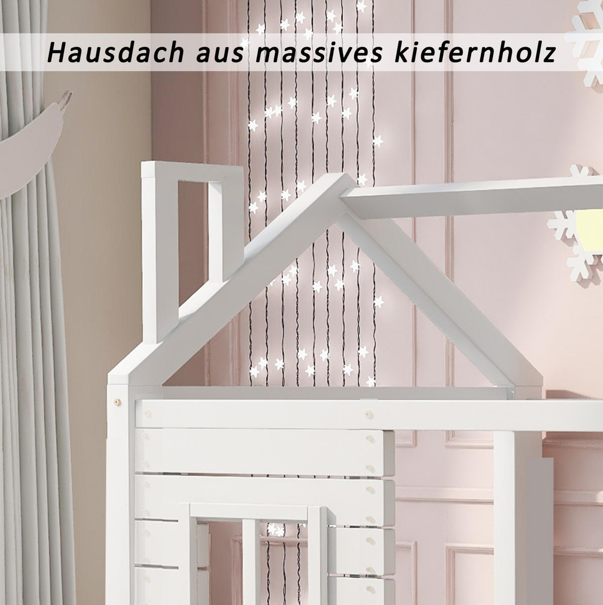 HAUSBETT 90/200 cm Weiß aus massiver Kiefer mit Lattenrost und Stauraum - Weiß, Holz (90/200cm) - OKMYHOME