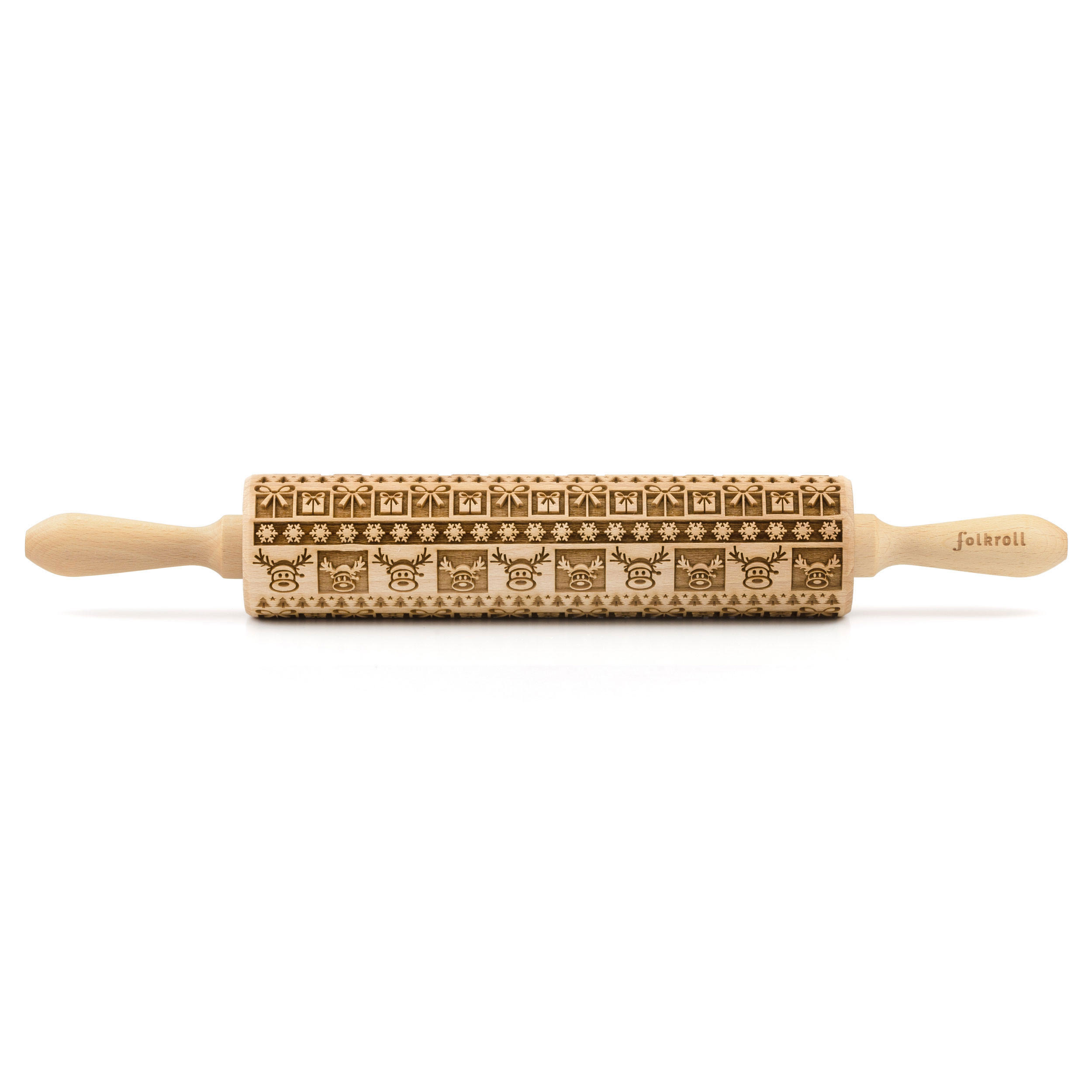 TEIGROLLE Christmas Joy, groß, 43 cm, Buchenholz - Braun, Holz (43cm) - Folkroll
