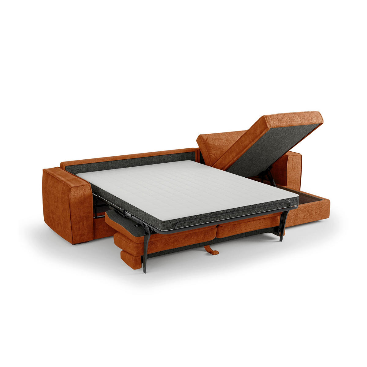 ECKSOFA rechtwinklig MIKA Kettgewebe mit weichem Griff Terrakotta 292cm - Dunkelorange/Terracotta, Textil (292/100cm) - Premium Interiors