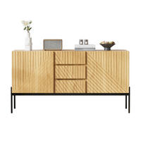 SIDEBOARD in Schwarz Standschrank mit 2 Türen, 3 Schubladen & Metallbeinen, mit Linien-Design, B140/T40/H75cm - Schwarz/Naturfarben, Holzwerkstoff/Metall (140/75/40cm) - STILVORA