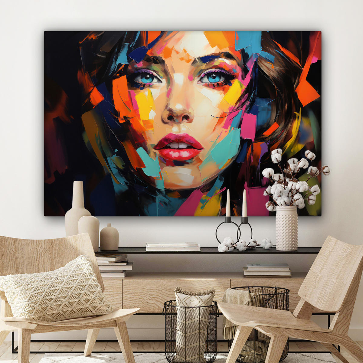 LEINWANDBILD Frau - Porträt - Farbenfroh - Kunst Groß 140x90 cm - Multicolor, Textil (140/90cm) - MuchoWow