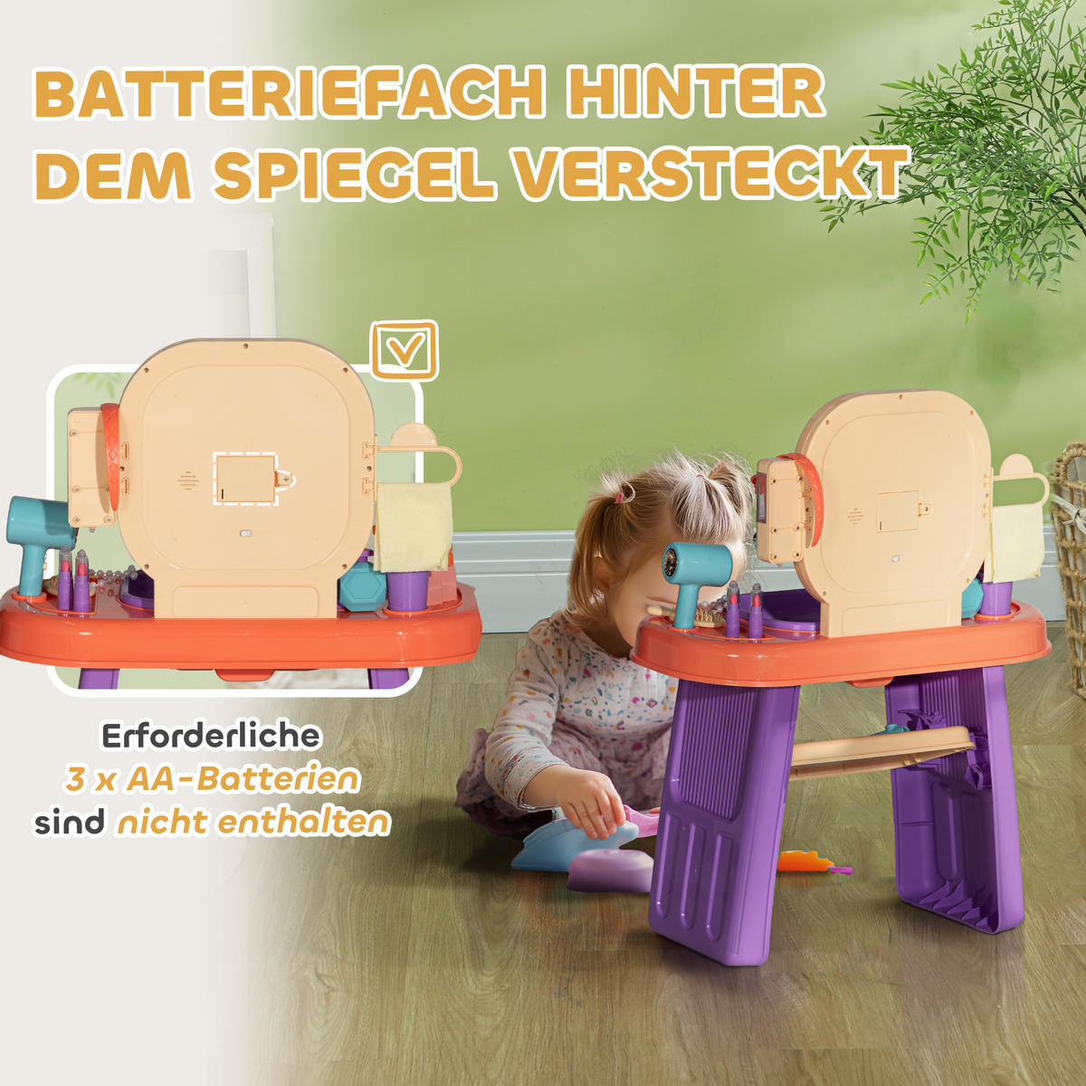 SCHMINKTISCH für 3-6 Jahre Kinder - Violett, Kunststoff (29/71/55cm) - AIYAPLAY
