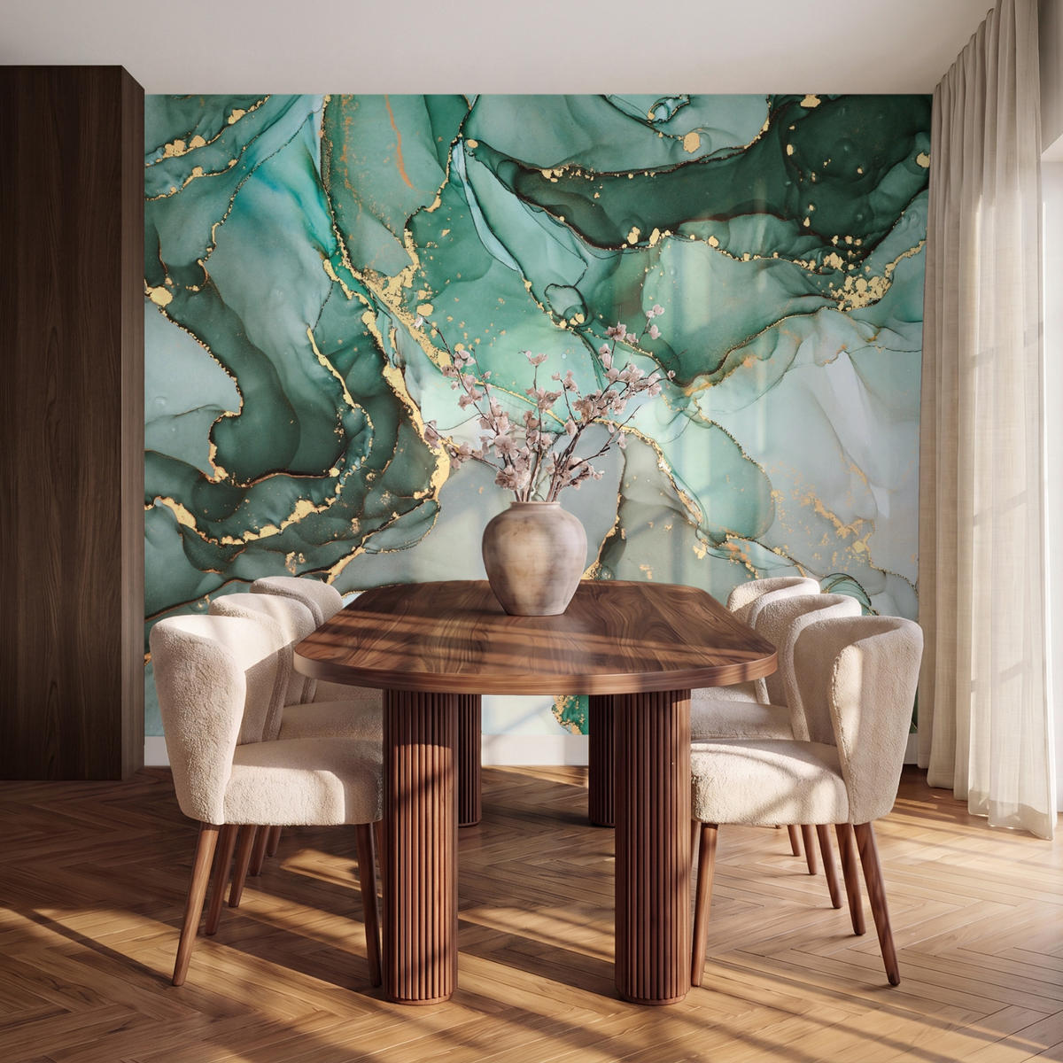 TAPETE - Gold - Marmor - Grün - Luxus - Marmoroptik - Grau - 280x220 cm - Grün, Papier (280/220cm) - OnlyWow