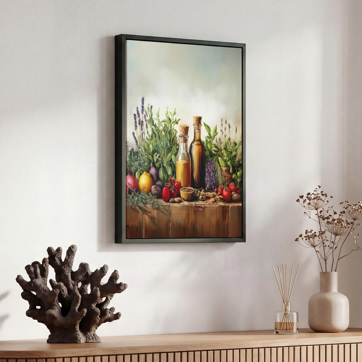 LEINWAND Bilder mit Rahmen - Stilleben - Kräuter - Gewürze - Früchte - Farbenfroh - 30x40 - Grün, Textil (30/40cm) - MuchoWow