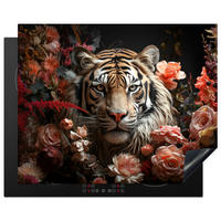 HERABDECKPLATTE - Tiger - Tier - Natur - Floral - Botanisch - 65x55 - Orange, Kunststoff (65/55/0.2cm) - MuchoWow