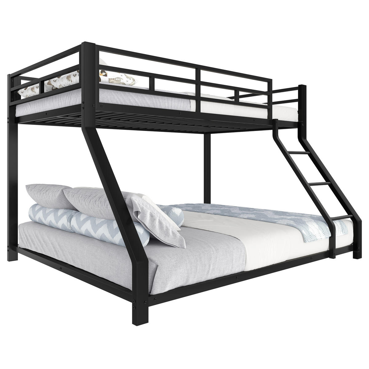 ETAGENBETT 90x200cm + 140x200cm Schwarz Metall EN747 zertifiziert - Schwarz, Metall (140/200cm) - FLIEKS