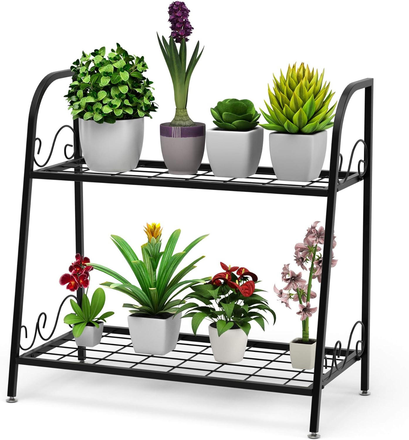 STOJAN NA RASTLINY Regál na rastliny 2-poschodový Čierny - čierna, kov (63/62/31cm) - COSTWAY