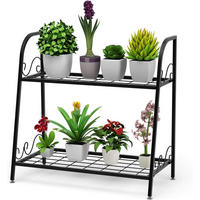 STOJAN NA RASTLINY Regál na rastliny 2-poschodový Čierny - čierna, kov (63/62/31cm) - COSTWAY