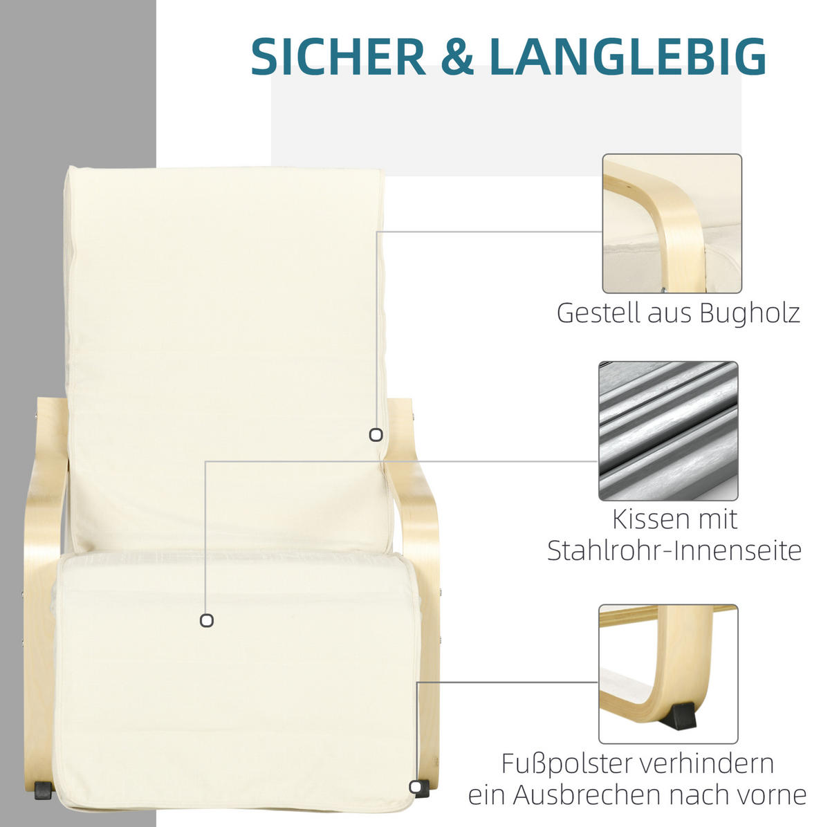 RELAXSESSEL 66.5/100/94 cm Cremeweiß aus Polyester mit 5-fach verstellbarer Beinstütze - Creme, Textil (94/100/66.5cm) - OKMYHOME