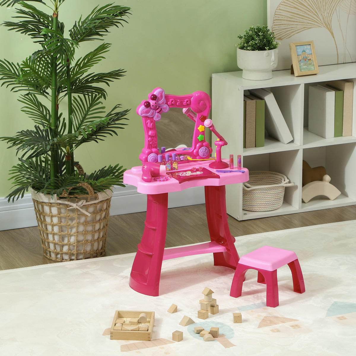 SCHMINKTISCH DE-18737 15-teilig mit Mikrofon & Föhn, Licht & Musik - Pink, Kunststoff (46.5/78.5/25cm) - ComfortXL