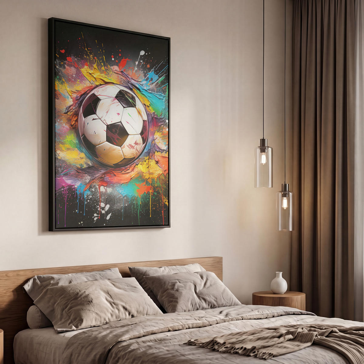 LEINWAND Bilder mit Rahmen - Fußball - Farbe - Farben - Schwarz - Weiß - 60x90 - Weiß, Textil (60/90cm) - MuchoWow