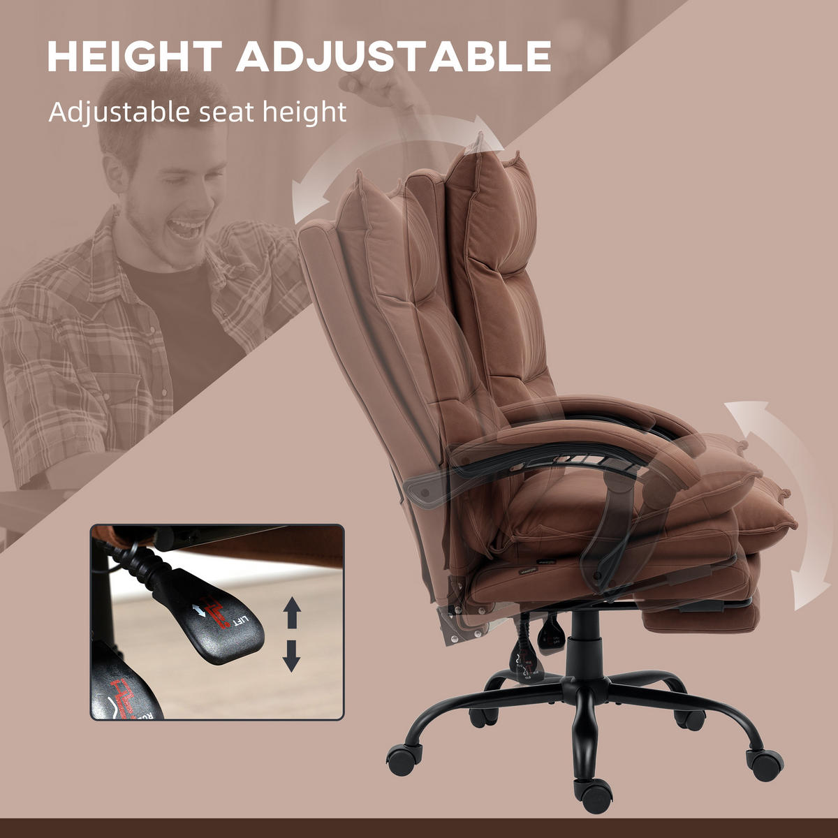 MASSAGE-BÜROSTUHL, Mikrofaser, Braun - Braun, Kunststoff (74/121.5/66cm) - Vinsetto