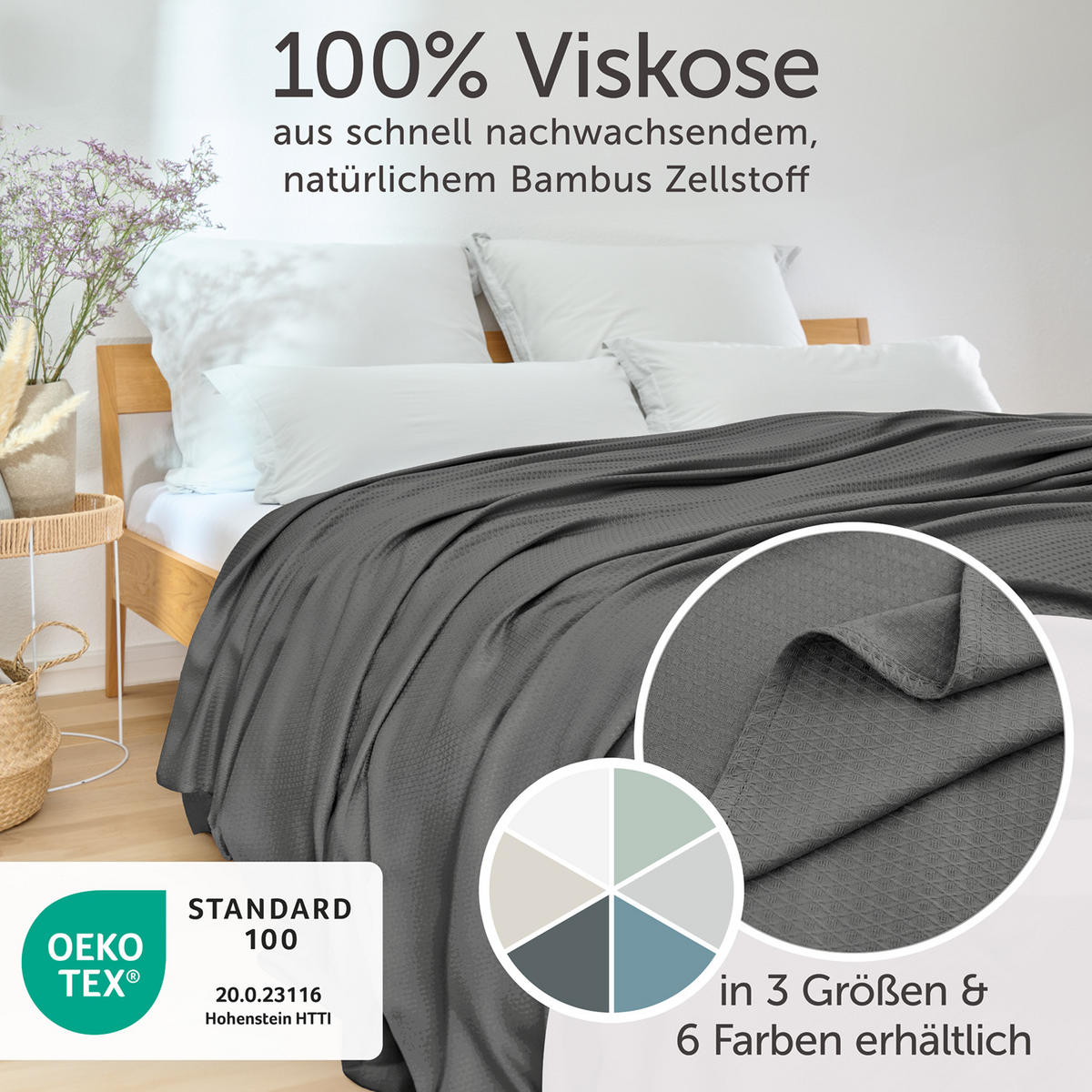 KÜHLDECKE Bambus Viskose 120x100 cm, Dunkelgrau - Anthrazit, Textil (120/100cm) - Blumtal